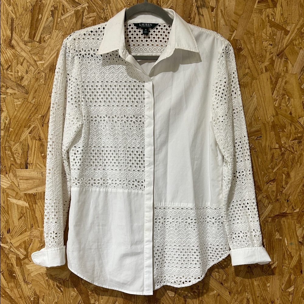 LAUREN Ralph Lauren White Eyelet Button Up